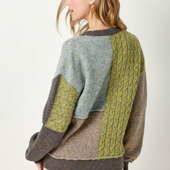MYSTREE COLOR BLOCK MIXED WEAVE PULLOVER SWEATER - Picture 4 of 6